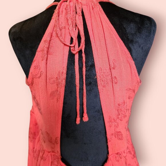 Daytrip orange embroidered boho babydoll top peplum hem spaghetti strap size L - Picture 3 of 6